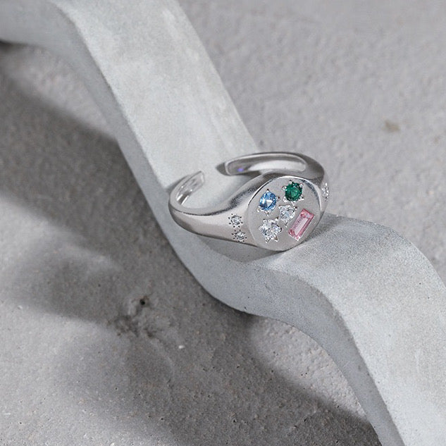 Colored diamond S925 sterling silver ring